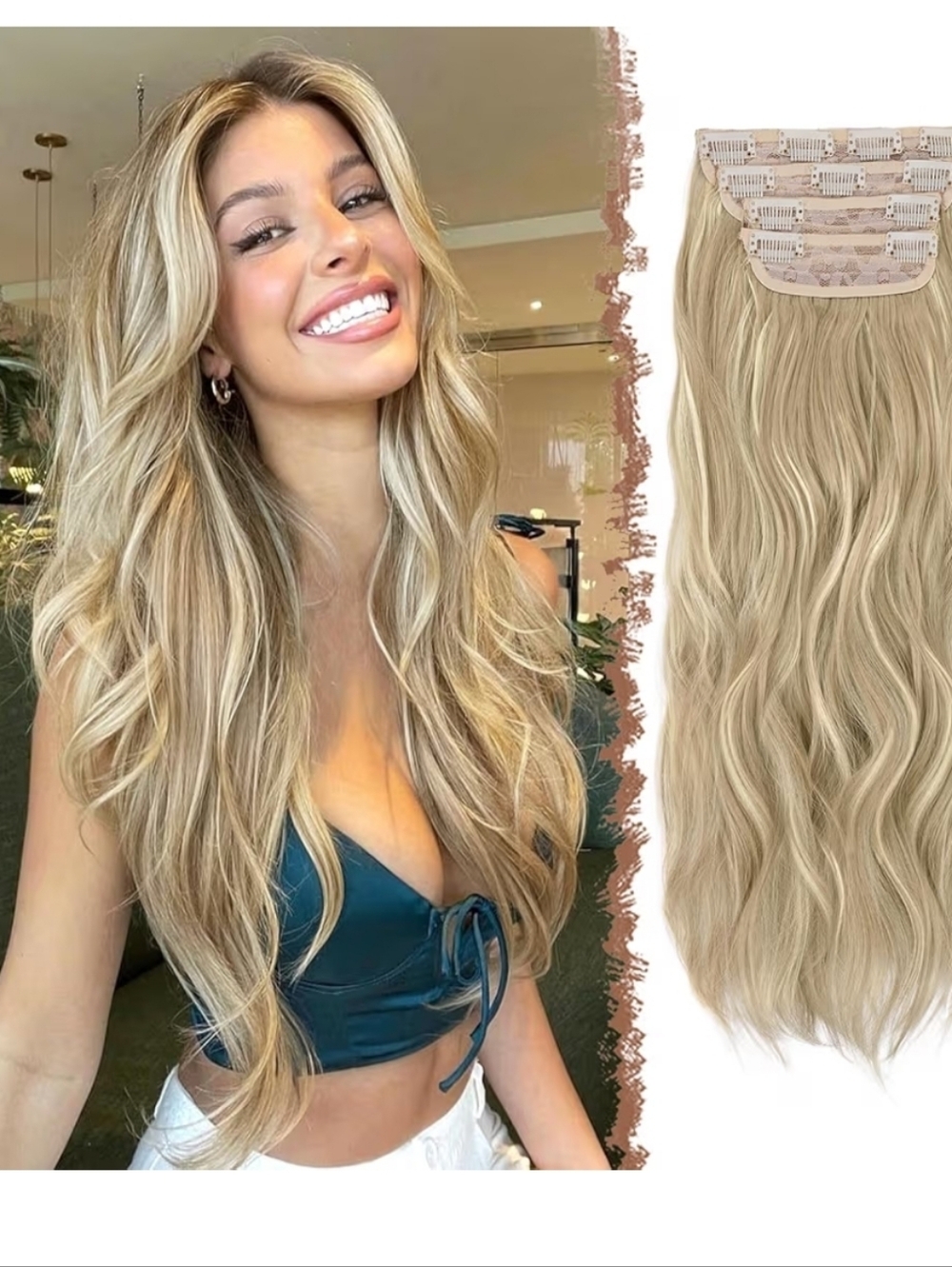 Dirty Blonde Clip-In Hair Extensions - 20 inch 4PCS Wavy Synthetic Set